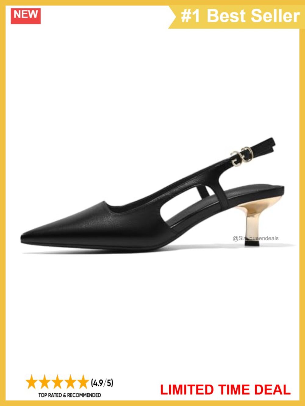 Faux Leather Pointed Toe Slingback Kitten Heel Pumps for Work